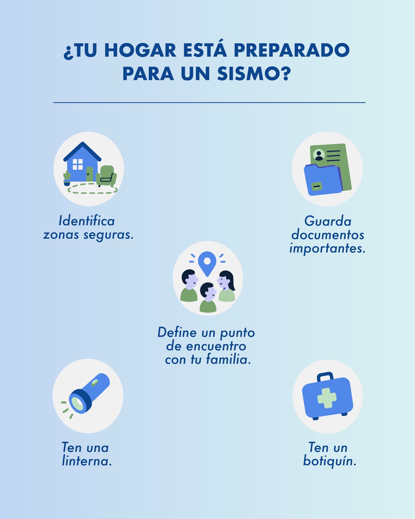 Infografía de DPG Seguros con consejos para preparar tu hogar ante un sismo